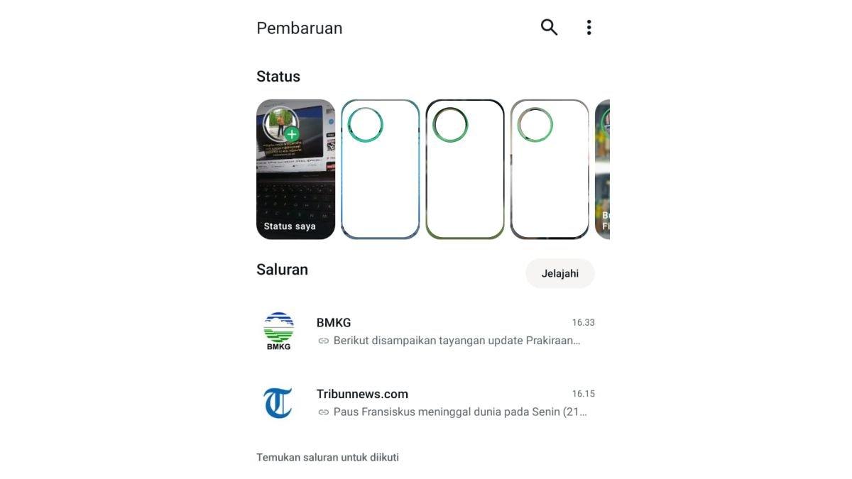 Tampilan Status WA yang dijejer ke samping, terlihat mirip seperti story Instagram