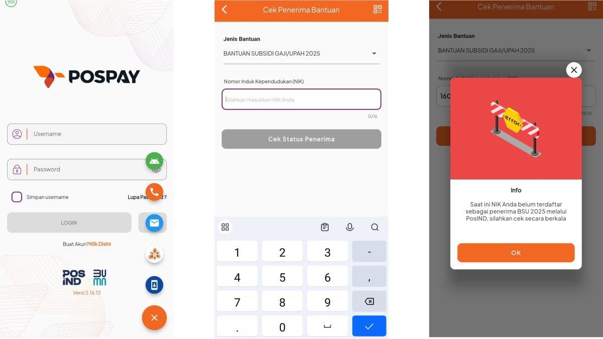 Tampilan cara mengecek BSU 2025 lewat aplikasi PosPay di HP Android