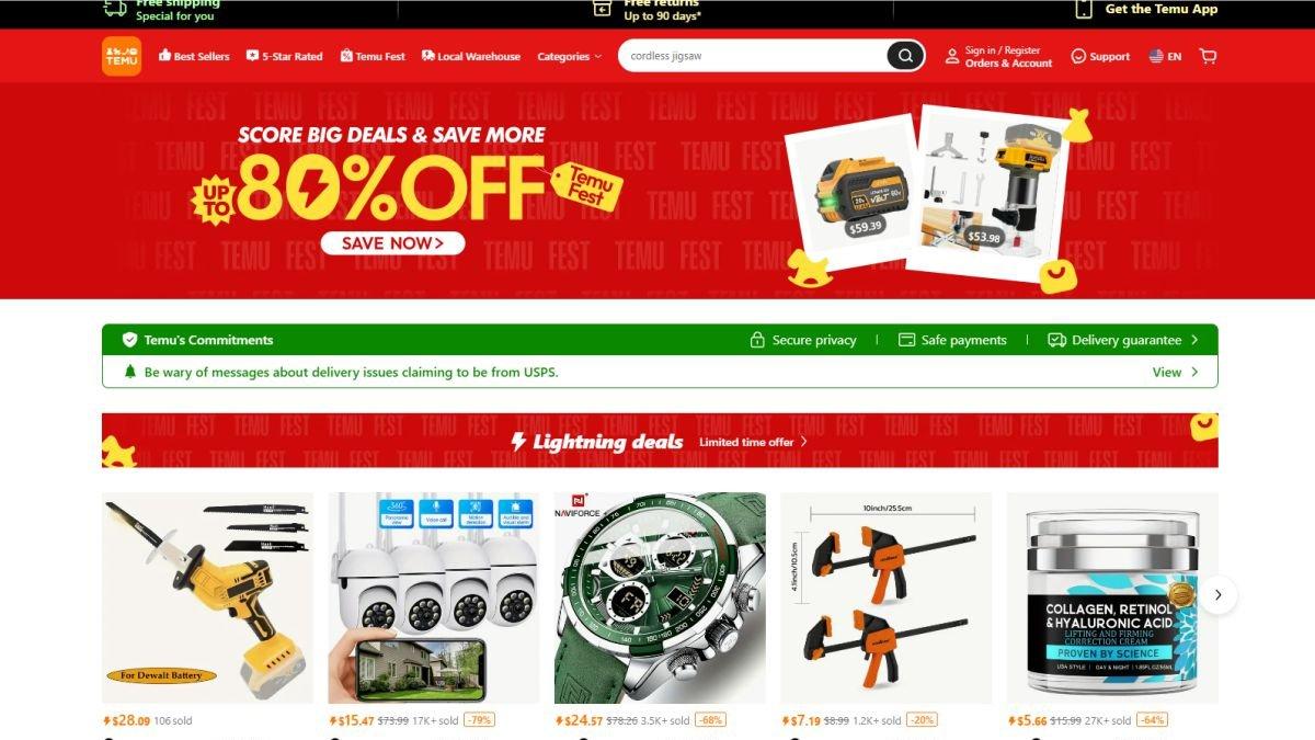 Tampilan platform e-commerce Temu