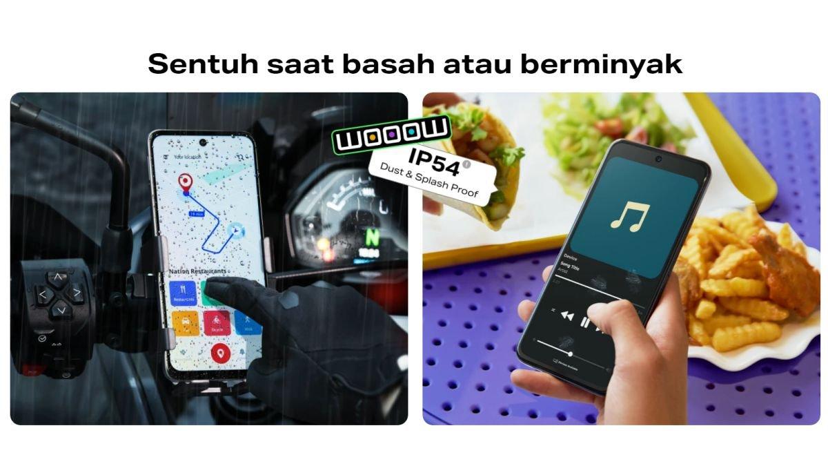 Ilustrasi wet and greasy touch di layar Infinix HOT 50 5G