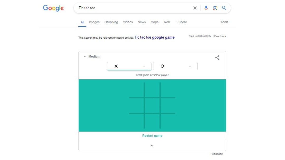 Tic tac toe tampilan di google ketika kamu mengetikkan kata ini