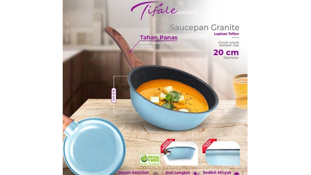 Tifale Deep Sauce Pan 20cm Granite Coating Anti Lengket