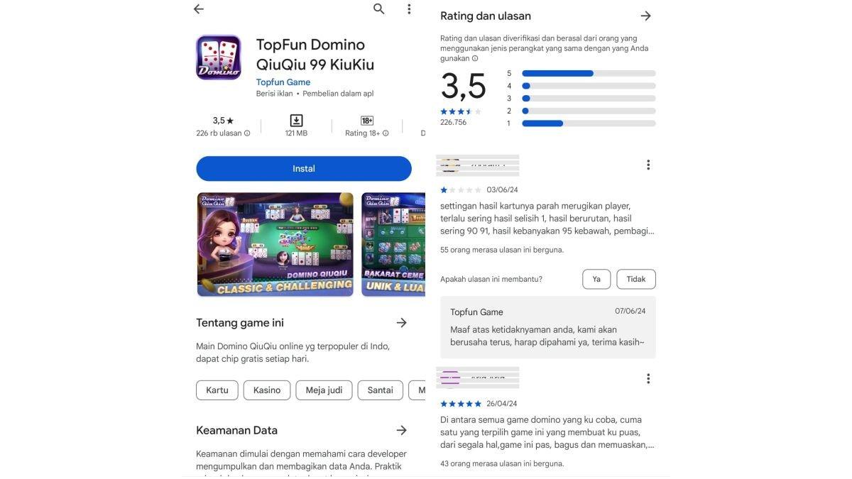 Tangkapan layar TopFun Domino QiuQiu di Google Play Store