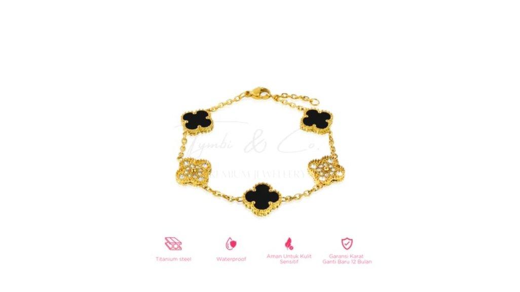 Tymbi&Co - Saskia Bracelet 13mm | Gelang Clover Anti karat 2 Side | Gelang Titanium