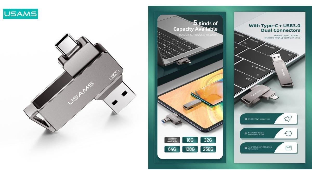 USAMS USB3.0 + Type C Rotatable Flash Drive