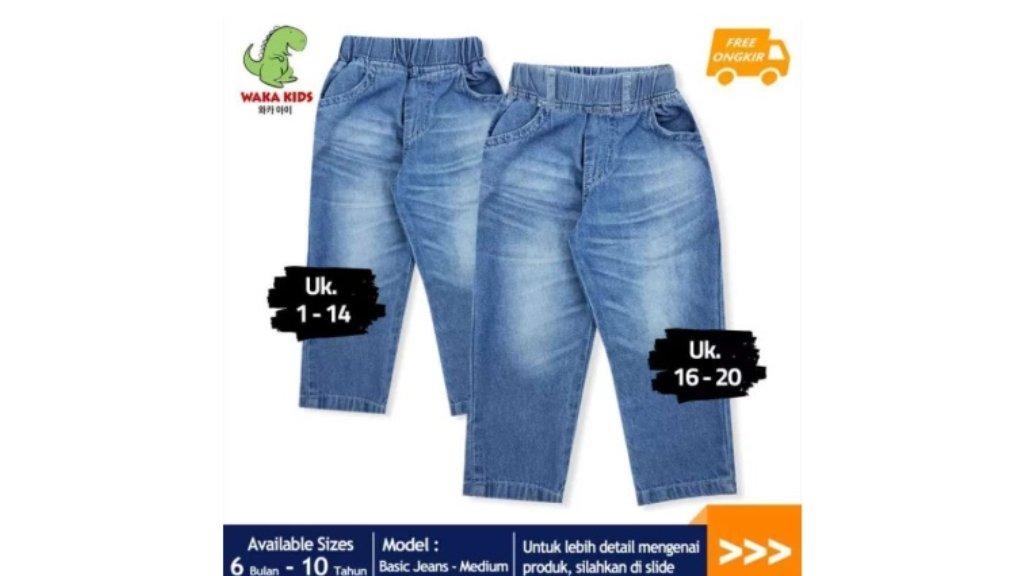 Wakakids Celana Jeans Anak Laki Laki dan Perempuan Unisex Basic Usia 6 Bulan - 10 Tahun Medium 021