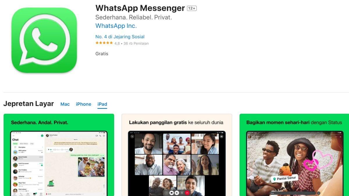 Resmi rilis, aplikasi WhatsApp untuk iPad mulai tersedia di App Store