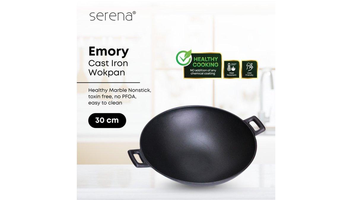 Wok Pan Wajan Anti Lengket Cast Iron Serena Cookware Emory 