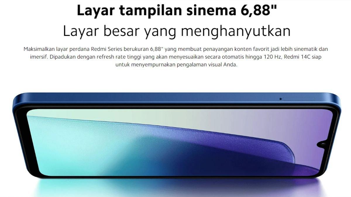 Ilustrasi layar luas Redmi 14C yang didukung refresh rate 120 Hz