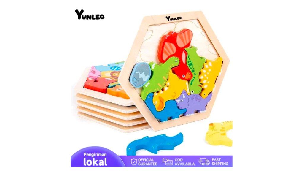 YUNELO Puzzle 3D Hexagon Animal Kayu Chunky Hexagon Puzzle Hewan