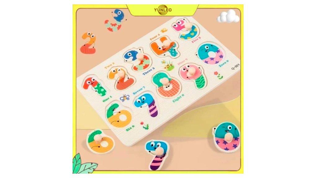 YUNLEO Puzzle Knob Wooden Puzzle Kayu Anak Papan Jamur Puzzle Pencocokan Huruf