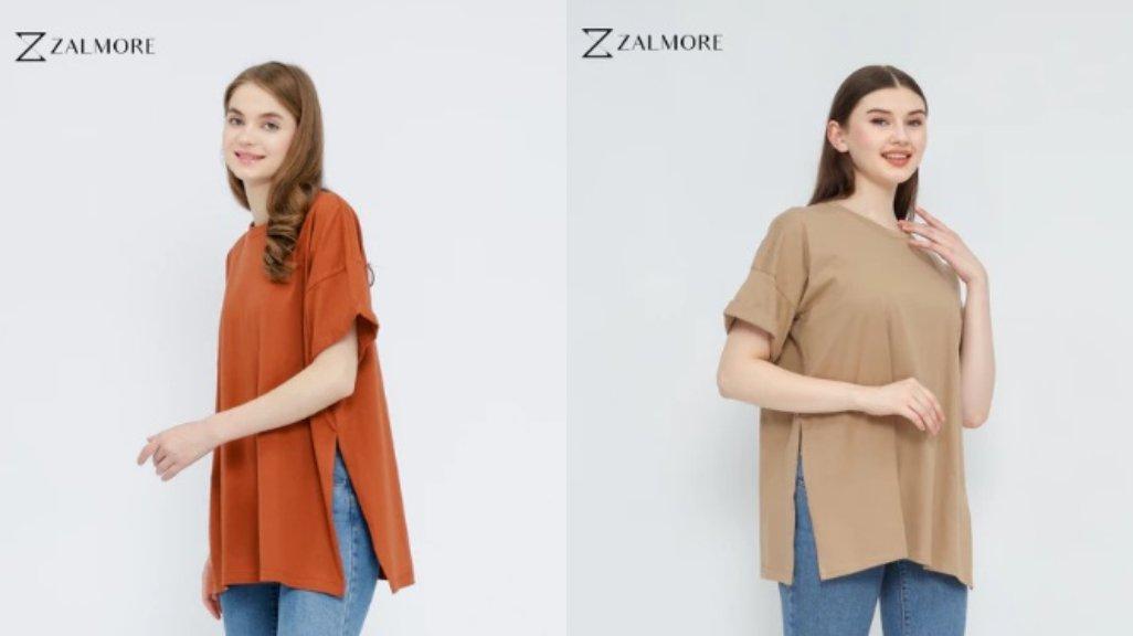 Zalmore Oversize T-Shirt with Slit Premium Cotton - Kaos Oversize Wanita