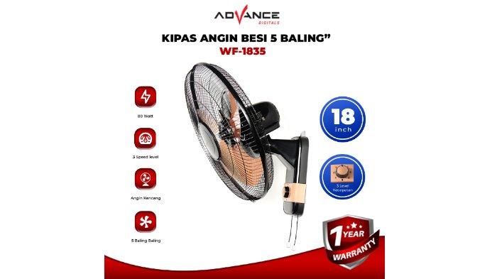 ADVANCE WF1835 Kipas Angin Dinding dibekali dengan 5 baling-baling besi.