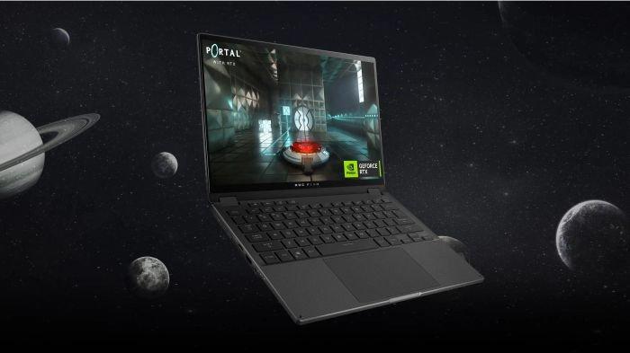 Ilustrasi laptop dengan GPU atau kartu grafis terpisah