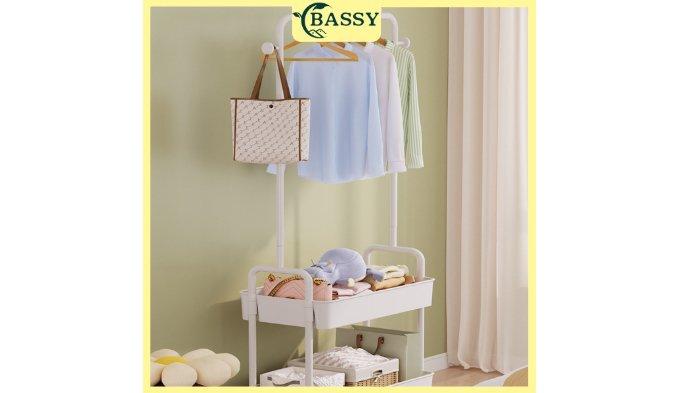 BASSY Stand Hanger Gantung Pakaian Tas Serbaguna HRK512 dengan desain ringkas tapi muat banyak.