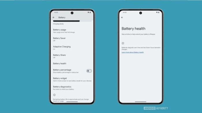 Tampilan Battery Health untuk mengetahui kesehatan baterai di Android 15