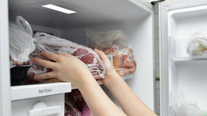 Ilustrasi menyimpan berbagai jenis daging di dalam freezer.