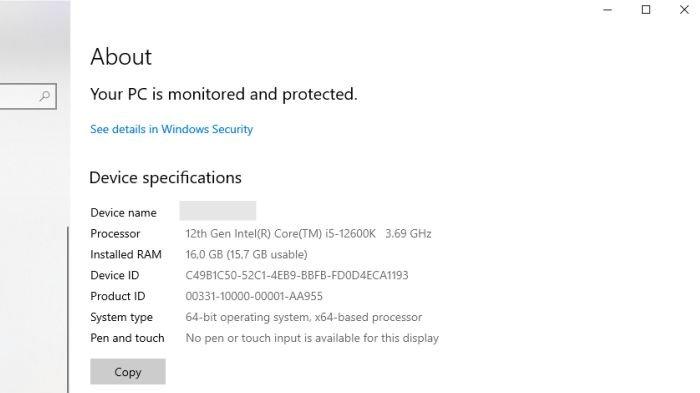 Tampilan jendela About yang bisa dibuka lewat Control Panel, salah satu fungsinya yakni cek kapasitas memori RAM yang terpasang