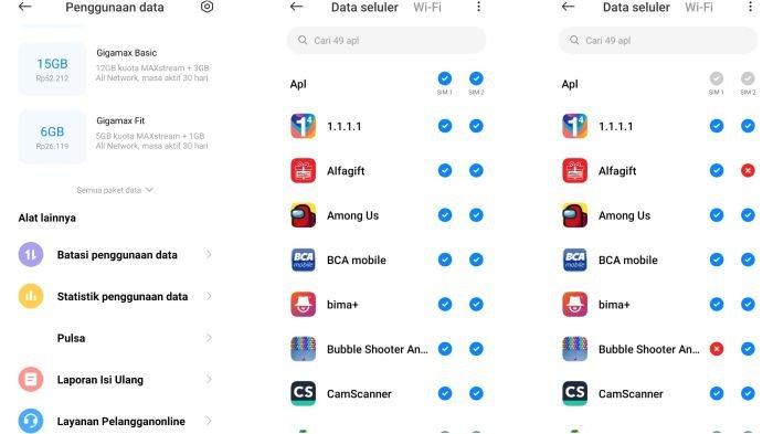 Ilustrasi membatasi pemakaian kuota data oleh sejumlah aplikasi di HP Android Xiaomi