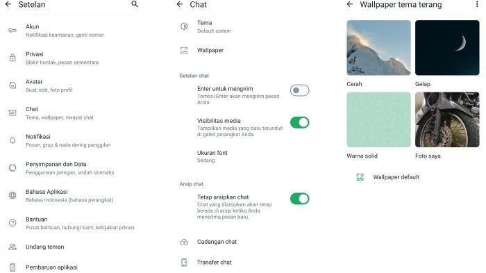 Tampilan cara mengganti background chat WhatsApp di HP Android