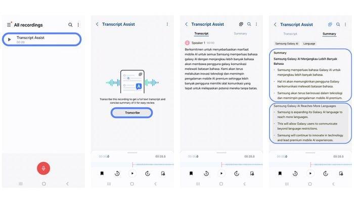 Tampilan cara menggunakan opsi Bahasa Indonesia di Transcript Assist