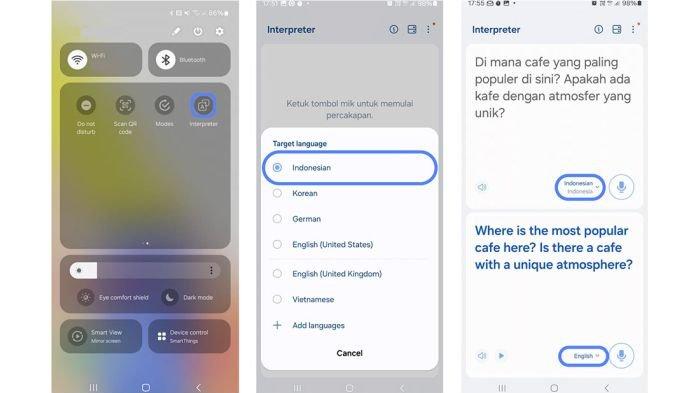 Tampilan cara menggunakan fitur Interpreter dengan opsi Bahasa Indonesia