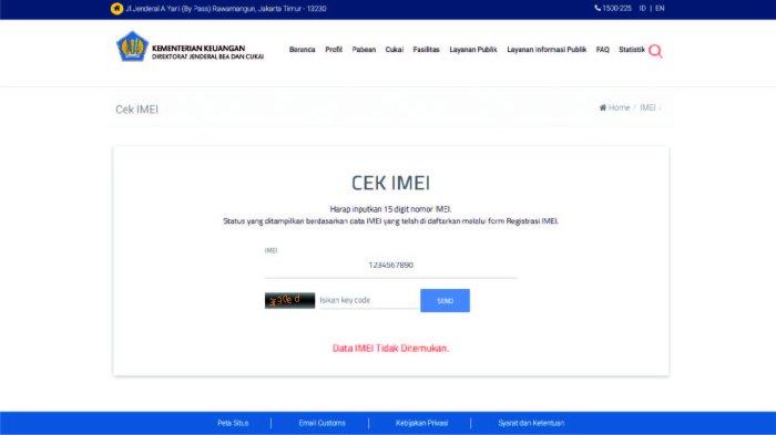 Ilustrasi laman pengecekan IMEI smartphone secara resmi.