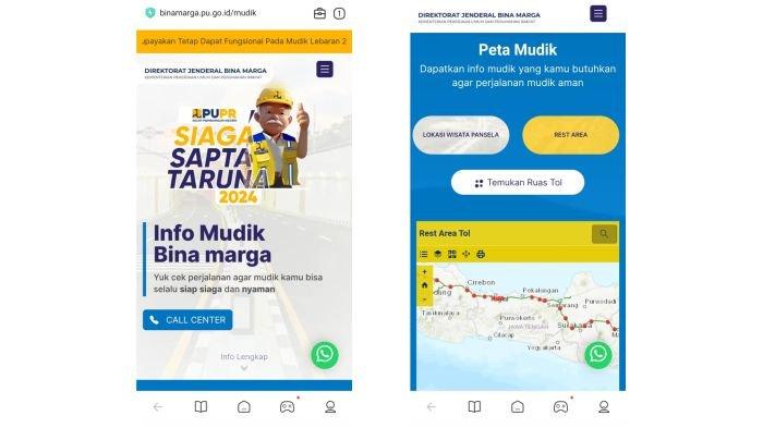 Tampilan layar untuk mengecek lokasi SPBU dan rest area terdekat di laman Bina Marga