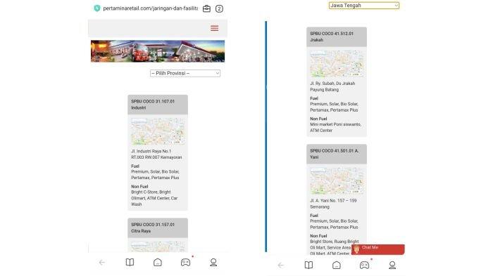 Tampilan layar cek SPBU terdekat di laman Pertamina Retail