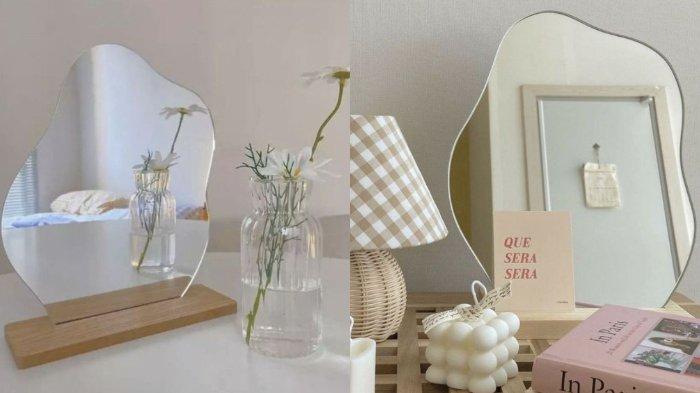 Cermin Aesthetic + Penyangga Cermin Meja Rias Irregular