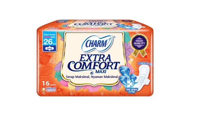 Charm Pembalut Extra Comfort Maxi 26cm Wing 16 pads.