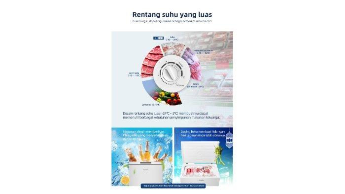 CHiQ Chest Freezer CCF 118DW dengan rentang suhu luas, bisa menjadi pendingin dan pembeku.