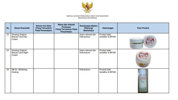 Daftar kosmetik mengandung hidrokuinon