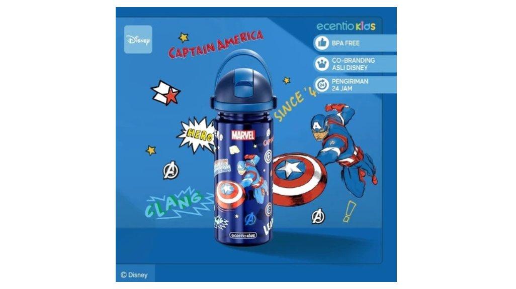 ecentiokids 550ml botol anak BPA FREE dengan Sedotan Tahan Panas hingga 90℃ Seri Disney