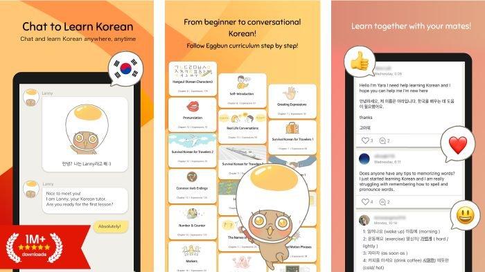 Aplikasi belajar bahasa Korea Eggbun yang bisa dipasang di HP Android