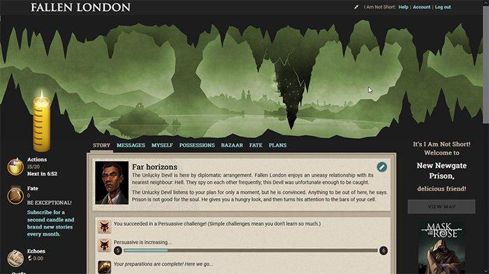 Pada game Fallen London, kamu dituntut untuk menyelesaikan berbagai jenis misi untuk mengungkap misteri yang tersembunyi di kota tersebut.