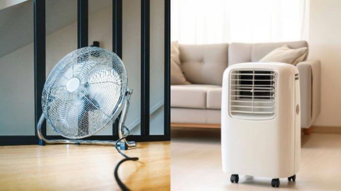 Kipas angin dan air cooler yang dimanfaatkan untuk mengurangi suhu udara panas di dalam rumah