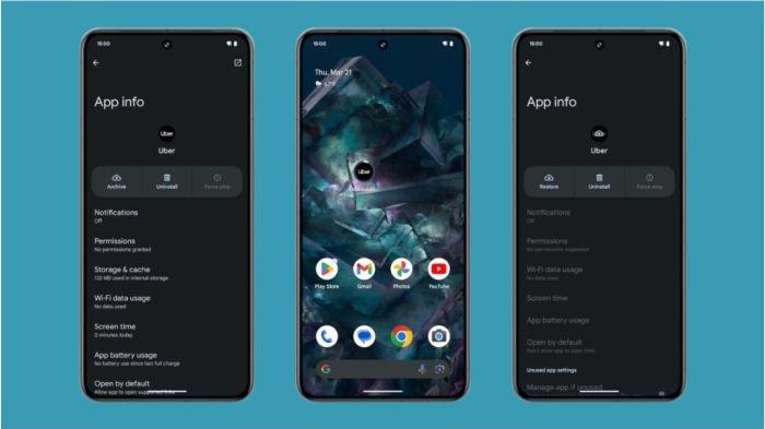 Ilustrasi tampilan pengarsipan aplikasi di Android 15