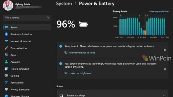 Ilustrasi fitur pemantaun baterai Windows 11