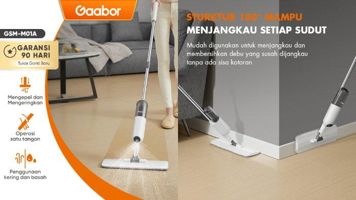 GAABOR Spray Mop GSM-M01A pembersihan lantai lebih praktis dengan pengoperasian satu tangan, jangkau berbagai sisi secara mudah.