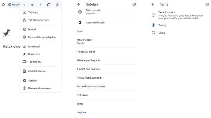 Ilustrasi memilih tema Google Chrome, salah satunya dark mode