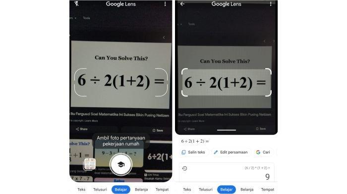 Ilustrasi Google Lens dipakai untuk menjawab soal matematika