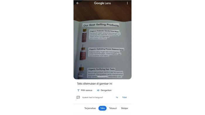 Dengan Google Lens, pengguna dapat menyalin atau mendengarkan teks dari sebuah dokumen