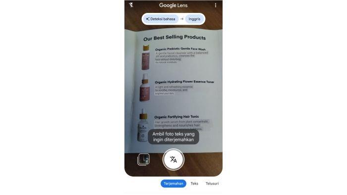 Ilustrasi pemakaian Google Lens untuk Translate atau Terjemahan
