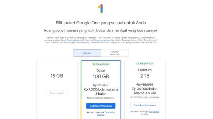 Paket berlangganan Google One