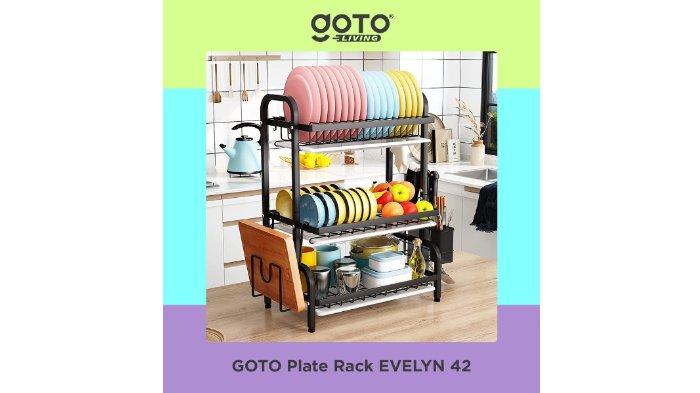 GOTO Evelyn Rak Pengering Cuci Piring dibekali dengan nampan air supaya tak mengotori dapur.