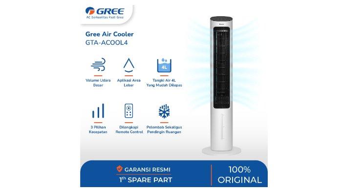 GREE Tower Fan Air Cooler GTA-ACOOL4 dengan kapasitas 4 liter dan konsumsi daya listrik sekitar 50 watt saja