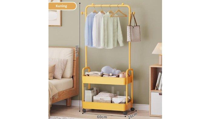 HALU Stand Hanger Baju Multifungsi HRK512 dibekali dengan roda yang mudah dipindah ke mana saja.
