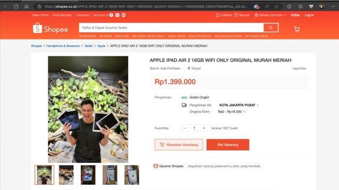 Harga iPad Air 2 yang sempat diunggah akun Shopee Baim Wong, Toko Bosque Official Store
