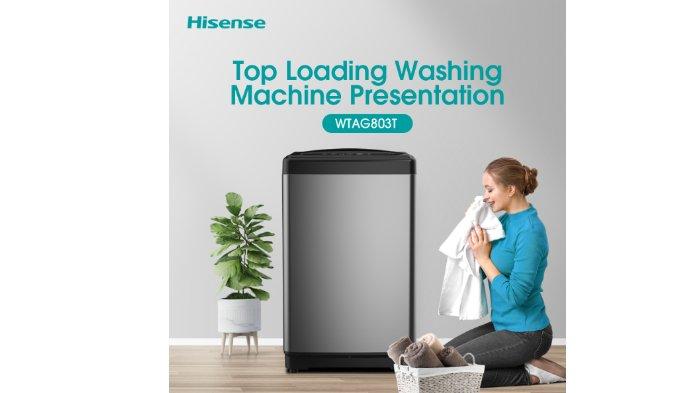 Hisense Mesin Cuci 1 Tabung Top Loading 8KG WTAG803T dengan 10 pilihan level air.